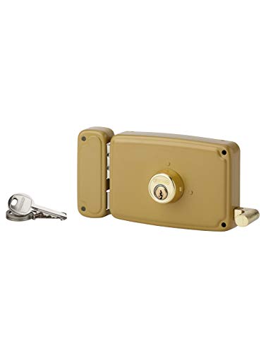 THIRARD - Serrure horizontale en applique double entrée à tirage pour porte d'entrée, gauche, 140x94mm, axe 70mm, marron, 3 clés