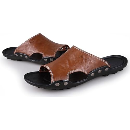 Men's Leather Slide Sandals - Summer Anti-Slip Flat Slippers Beach Casual Comfort Shoes4