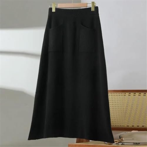 Women's A-Line Solid Color Vintage Knitted Skirt All-Match Elastic High Waist Skirts4