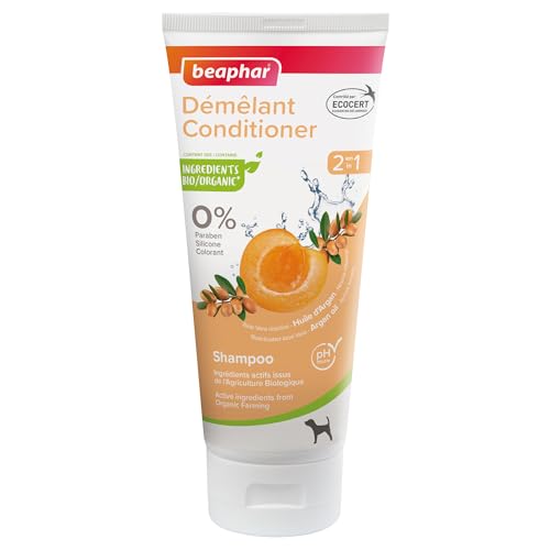 BEAPHAR – Shampoing Démêlant 2 en 1 labellisé ECOCERT pour chien – Contient de l'Aloe Vera, de l'huile d'Argan et de l'abricot Bio – pH neutre –...