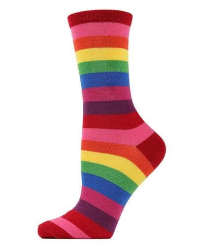 MeMoi Women's Colors of the Rainbow Bright Stripe Crew Sock