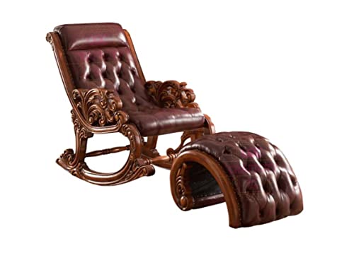 Image of Rocking Chair |Sheesham Wood Elegant Rocking Chair with Pillow and Matching Foot Stool and Pre assembeled(Brown)