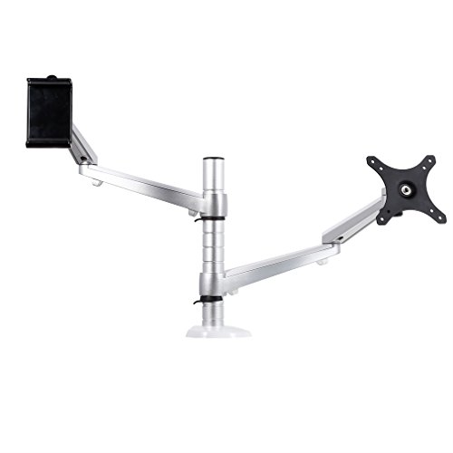 YKS Monitor Arm de 2 en 1 plata aleación de aluminio ajustable Combinación Soporte de escritorio stehen Mount Dual Arm qa8z para Computer & Tablet PC