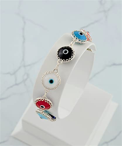 Gold Plated Sterling Silver Translucent Murano Glass Evil Eye Women Charm Link Bracele, Gift Boxed3