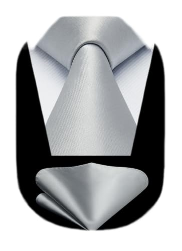 Image of HISDERN Mens Solid Color Ties Formal Satin Necktie and Pocket Square Set Classic Wedding Business Tie & Handkerchief