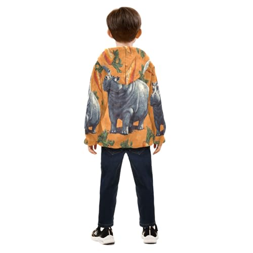 Hippo Among Orange Carrots Toddler Fleece Jacket Girl Boys Hooded Fleece Jacket Coat Warm Outwear Zip-up 3-10T4