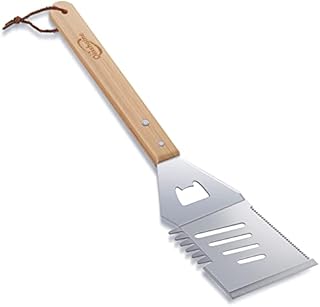 Qinshaine 4-in-1 BBQ Spatula, Multifunction Grill Spatula with Wooden Handle, perfect for BBQ grills and kebabs for camping picnics.