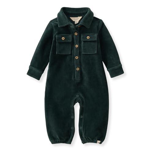 Image of Burt's Bees Baby Boys Jumpsuit, 100% Organic Cotton One-piece, Long Sleeve Button Down Coverall