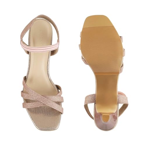 Image of Metro Women's Antic Gold Glitter Slingback Kitten Heel Sandals (Square Toe)