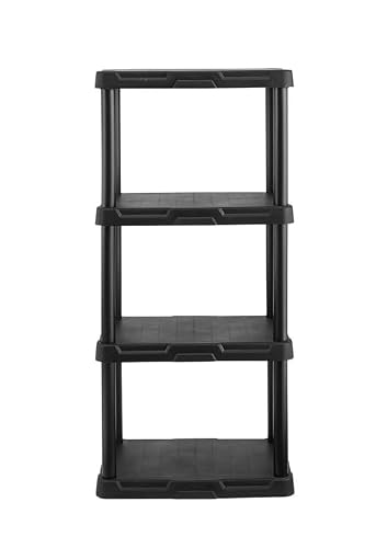 4-Tier Plastic Storage Shelf, Black – 22x14x47 in, 200 lb Capacity, No-Tool Assembly, Versatile Organizer for Garage, Closet & Office