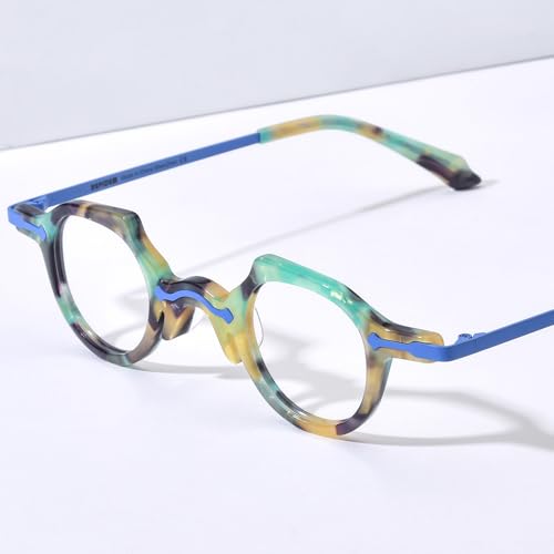 Image of HEPIDEM Acetate Glasses Frame Alloy Temple Men Small Retro Round Eyeglasses Women Optical Spectacles