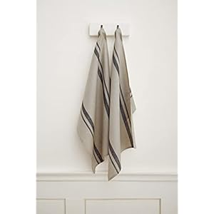 Solino Home Linen Kitchen Towels Set of 2 – 100% Pure Linen French Stripe Kitchen/Tea Towels 17 x 26 Inch – Handcrafted from European Flax and Machine Washable – Black and Natural