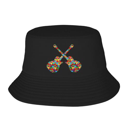 Bucket Hats Fashion Sun Cap Packable Outdoor Fisherman Hat for Women and Men Rainbow Colorful Dot Guitarr Bucket Hats