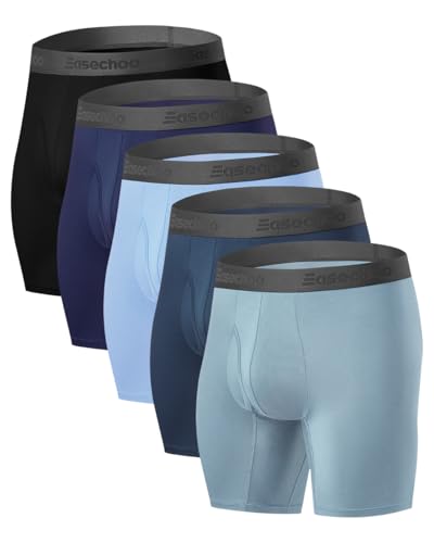 Men's Underwear,Rayon Made from Bamboo Boxer Briefs,Ultra Soft,Breathable,No Riding Up Long Leg,5 Pack,Black