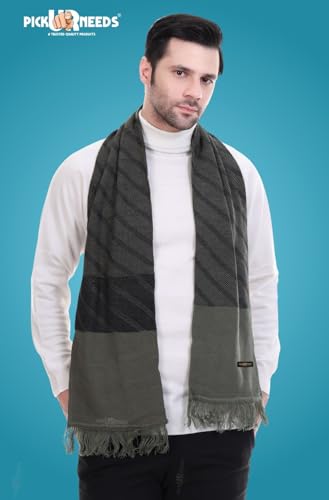 Image of Pick Ur Needs Premium Men's Warm And Stylish Woolen Muffler Angoora With Solid Color Plain Design And Stylish Tussles Ends Muffler For Men