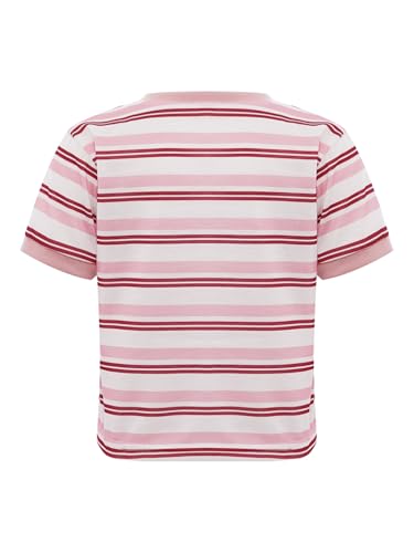 FEESHOW Kids Girls Boys Striped T-Shirt Crewneck Summer Shirts Short Sleeve Color Block Casual Holiday Tops4