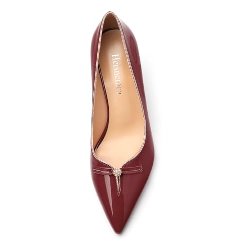 Women's high Heels Mid Stiletto Closed Pointed Toe Patent Pumps Slip on Heels Wedding Party Dress Shoes 2.5IN3