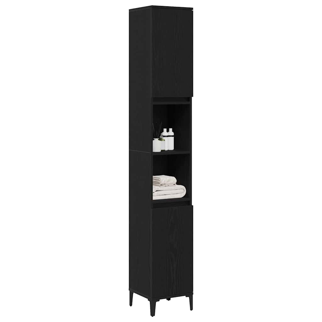 Tomostar Meuble Colonne Salle de Bain, Armoire Salle de Bain Haute Meuble de Rangement Haut avec Porte Chêne Noir 30 x 30 x 190 cm
