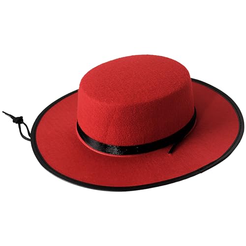 Carnavalife Sombrero cordobes Cordoba Niño nino Negro Sombrero Rojo Feria de Abril accesorios hat sevilliana hat Fedora (Rojo con cinta negra, 52)