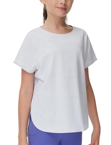 Image of THE GYM PEOPLE Girl's Athletic ShirtsWorkout Tops with Side Slits | Soft, Breathable, Side slits, Relaxed fit, Easy to match, For running, dancing and daily wear