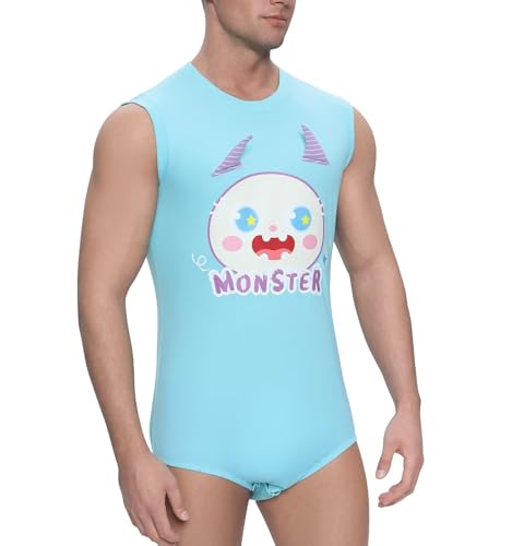 Mens Cotton Onesie Sleeveless Tank Bodysuit One Piece Pajamas Romper for Adult Monster4