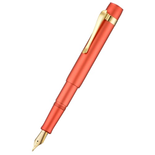 Image of Hongdian M2 Black Forest Mini Fountain Pen, Long Blade Nib & Sleek Shape Aluminium Short Pocket Travel Pen (Orange Red)