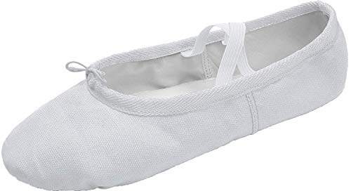 L-Run Classic Ballet Slipper With Drawstring Canvas Dance Shoes White #TOP4