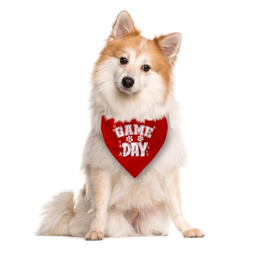 ZPPRJF Game Day Dog Bandana, Red, 25 x 17 Inches, Flannel, Comfortable, Geometric Pattern, V-Neck, Adult Dogs, Medium Breeds, Unisex, Not Water Resistant, Perfect for Game Day Occasions