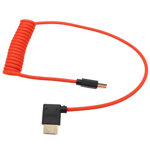 Image of HDMI 8K 4K 50p Cable for ATOMOS Ninja Shinobi Indie 7 Portkeys Feelworld LUT6 Sony A7R-V Canon C70 XF605 G9II ZCAM E2 S6 X-H2S Camera, Left Angle Type A HDMI 2.1 Red Braided Coiled 50cm