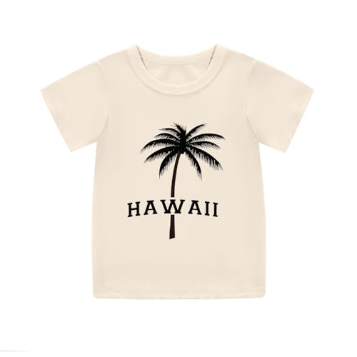Image of Girls Hawaiian Print Beach T-Shirt Crew Neck Tops Summer Casual Short Sleeve Vacation Tees for Kids Teen 1-14 Years