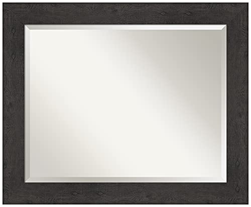 Image of Amanti Art Framed Vanity Mirror | Bathroom Mirrors for Wall | Rustic Plank Espresso Mirror | Wall Mounted Mirror | Medium Mirror | 27.38 x 33.38