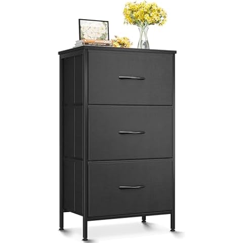 AODK Dresser for Bedroom Nightstand Small Dresser Chest of Drawers End Table for Living Room, Closet Dresser with 3 Storage Drawers Organizer Clothes, Black Cover