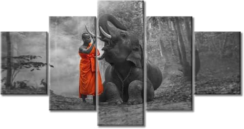 Tableau Multi Panneau 5 Parties Impression Sur Animal Éléphant (Sans Cadre 100 X 50 Cm) 5 Parties Tableau Salon Moderne Mur Art Affiche,5 Pieces Decoration...