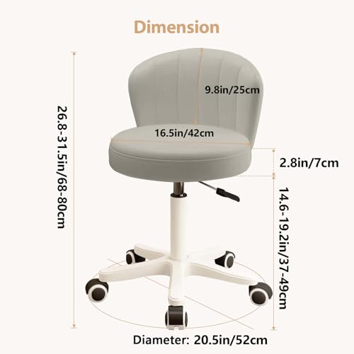 Image of Small Desk Chair Round Rolling Chair with Back PU Leather Height Adjustable Swivel Vanity Work Computer Stool Chair for Home Office Bedroom, Set of 2