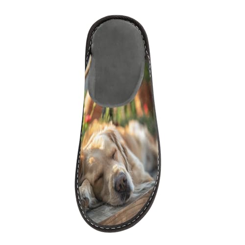 senya Golden Retriever Sleeping Fuzzy Slippers Soft Home Bedroom Slippers for Women Men House Shoes3