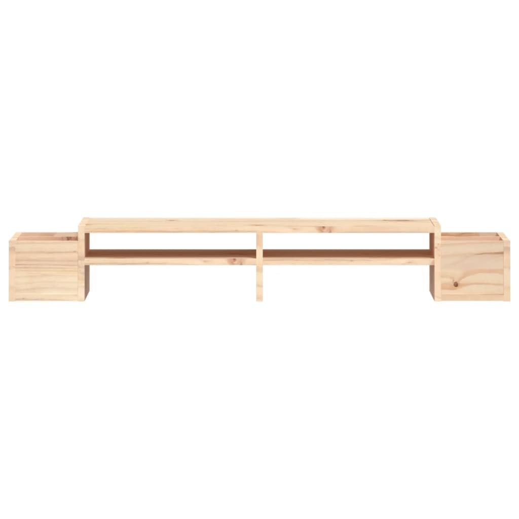 Supporto per monitor in legno di pino massiccio, 100 x 27,5 x 15 cm, scrivania con 4 ripiani, per posto di lavoro, ufficio, casa, organizzazione ergonomica e spazio di archiviazione