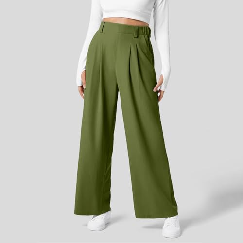 Women Wide Leg Pants Elastic High Waisted Waffle Knit Casual Comfy Palazzo Pants Trousers with Pockets2