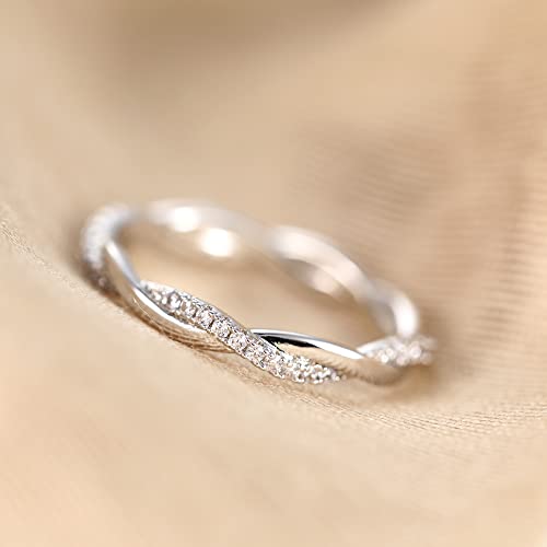 TIGRADE Women Eternity Ring Twisted Rope Cubic Zirconia Engagement Wedding Band Size 4-123