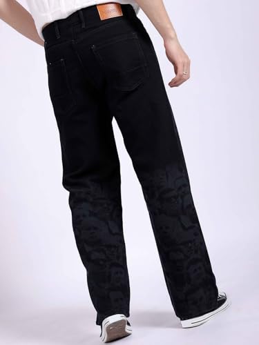 Image of The Indian Garage Co Men Baggy Solid Mid-Rise Stretchable Jeans