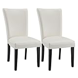 LEEMTORIG Set of 2 Upholstered Parsons Dining Chairs, Faux Leather Dining Room Kitchen Side Chair with Solid Wood Legs for Living Room Bedroom Outdoor Lounge Guest Cafe