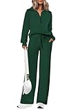 PRETTYGARDEN Women 2 Piece Outfits Sweatsuits 2025 Fall Half Zip Sweatshirt Wide Leg Sweatpant Lounge Set (Dark Green,Medium)