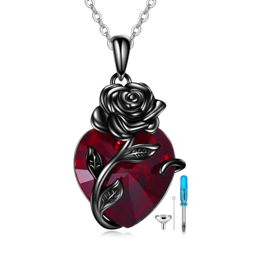 AOBOCO Sterling Silver Heart Urn Necklace for Ashes Womens Rose Cremation Jewelry