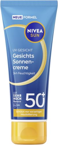 NIVEA SUN UV Gesicht Gesichts-Sonnencreme mit LSF 50+ sofortiger & wirksamer Sonnenschutz für das Gesicht Sonnencreme mit 24h Feuchtigkeitspflege (40 ml)