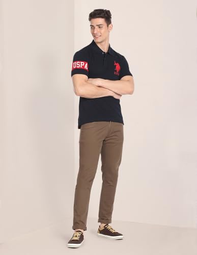 Image of U.S. Polo ASSN. Solid Slim Fit Polo T Shirts for Men - 100% Cotton, Half Sleeves Mens Tshirt