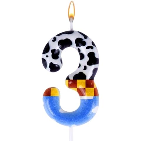 Toy Inspired Story Birthday Number Candles Cartoon Cake Number Candle Blue Sky White Cloud Cute Cow Cake Topper Party Decorations Birthday Decor Supplies (Number 3) Cover