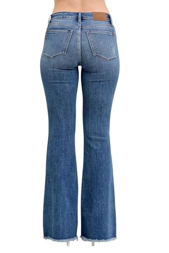 Judy Blue Women's Mid-Rise Vintage Wash Fray Hem Flare Jeans3
