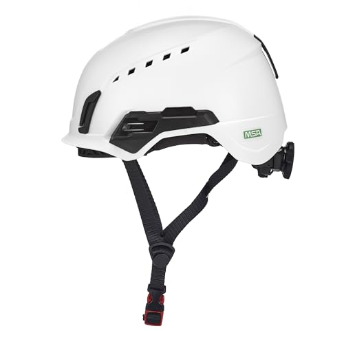 MSA 10242629 V-Gard H2 Pro Safety Type 2 Helmet with Comfortable Fas-Trac III Ratchet Suspension | Push-Button Accessory Rail and Universal Lighting Clips | Vented, Standard Size in White