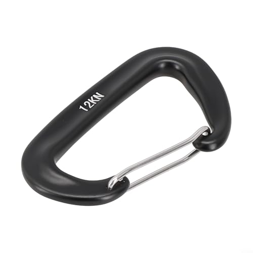 Robusto 12KN Aluminio Forma D Mosquetón Clip Gancho Adecuado para Equipo de Escalada (Negro)