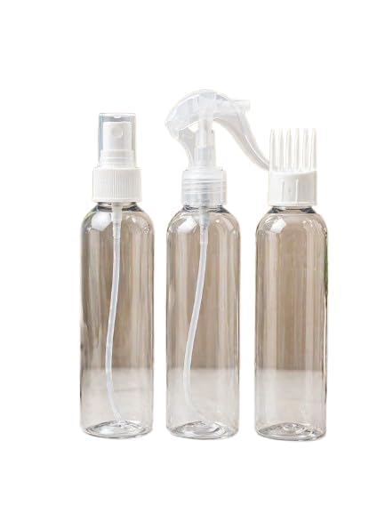 Transparent 200 ml Refillable Plastic Spray Bottles Set | Fine Mist Spray, Trigger Sprayer & Applicator Comb| Multi-Purpose Empty Bottles for Hair Care, Cleaning, Gardening & Travel (Pack of 3)-image-0