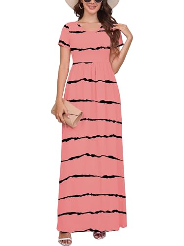 Image of DEARCASE Maxi Dress for Women Short Sleeve Casual Summer Loose Plain Comfy Long Dresses with Pockets